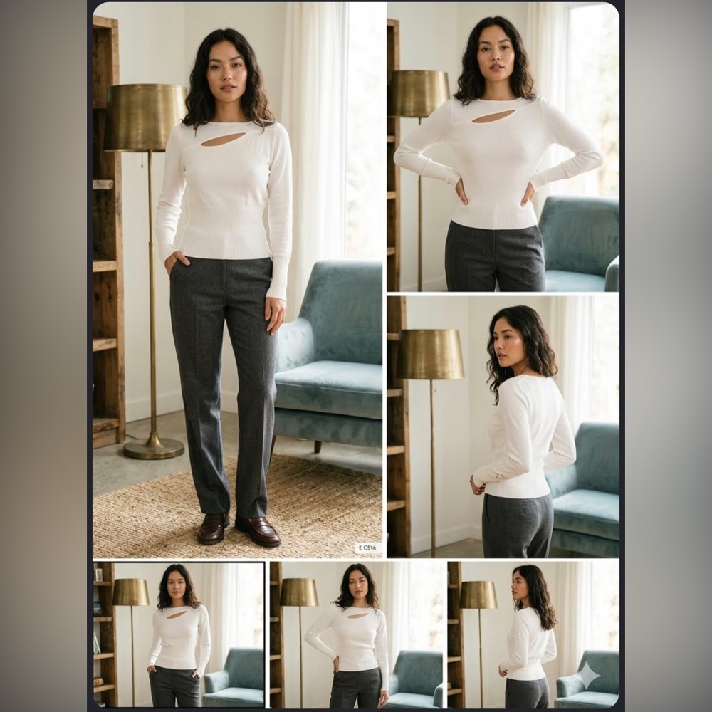 Vintage Chic White Long Sleeve Women's Top